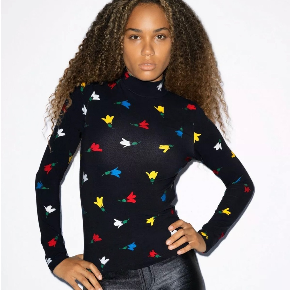American Apparel Black Floral Turtleneck size:S, M
